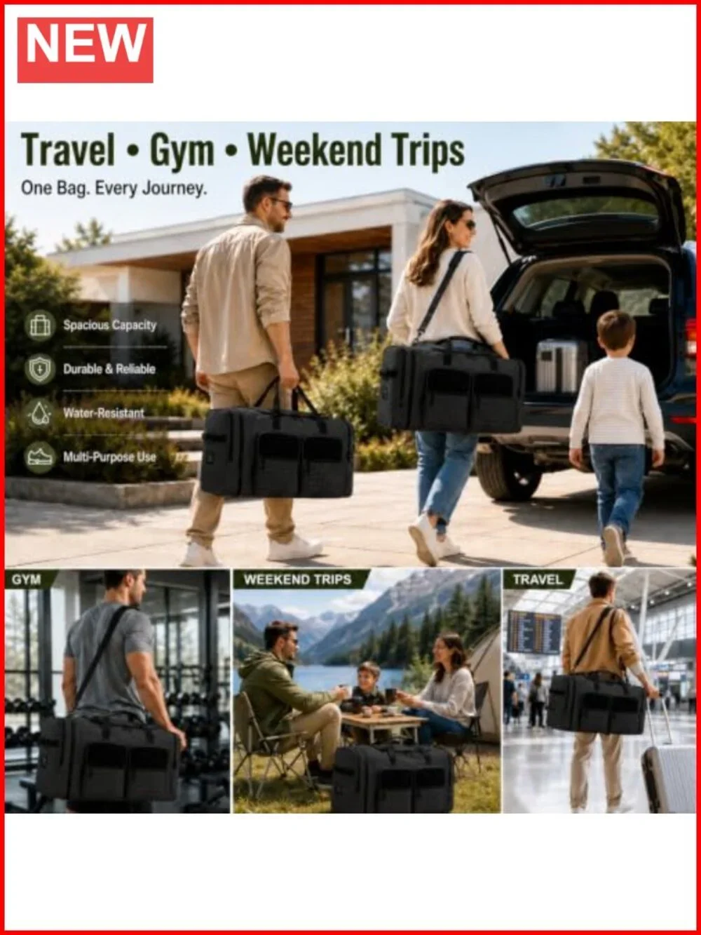 Extra Large Tactical Travel Duffle Bag with Shoe Compartment, Waterproof